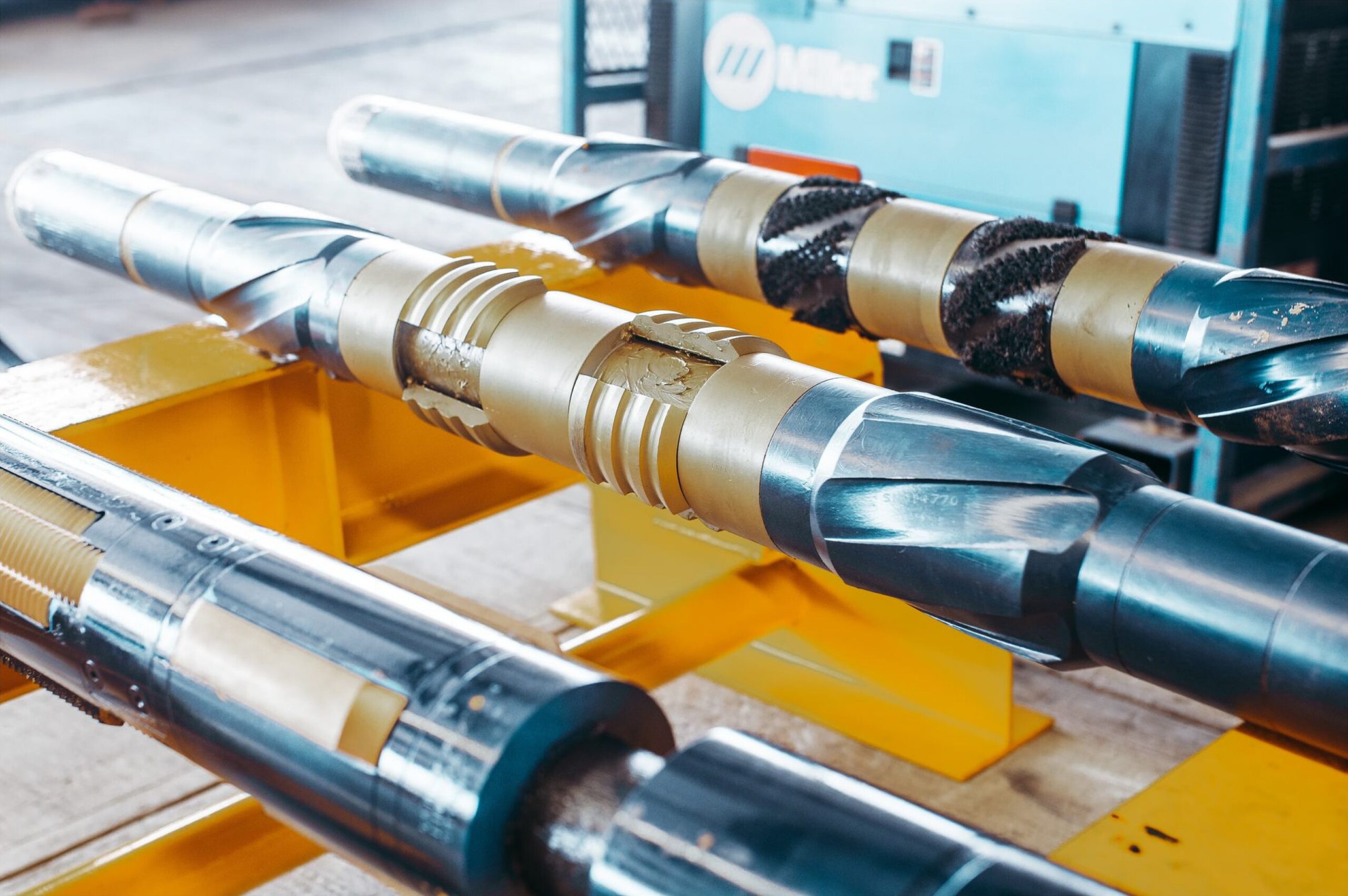 Core barrel sections staged before shipping